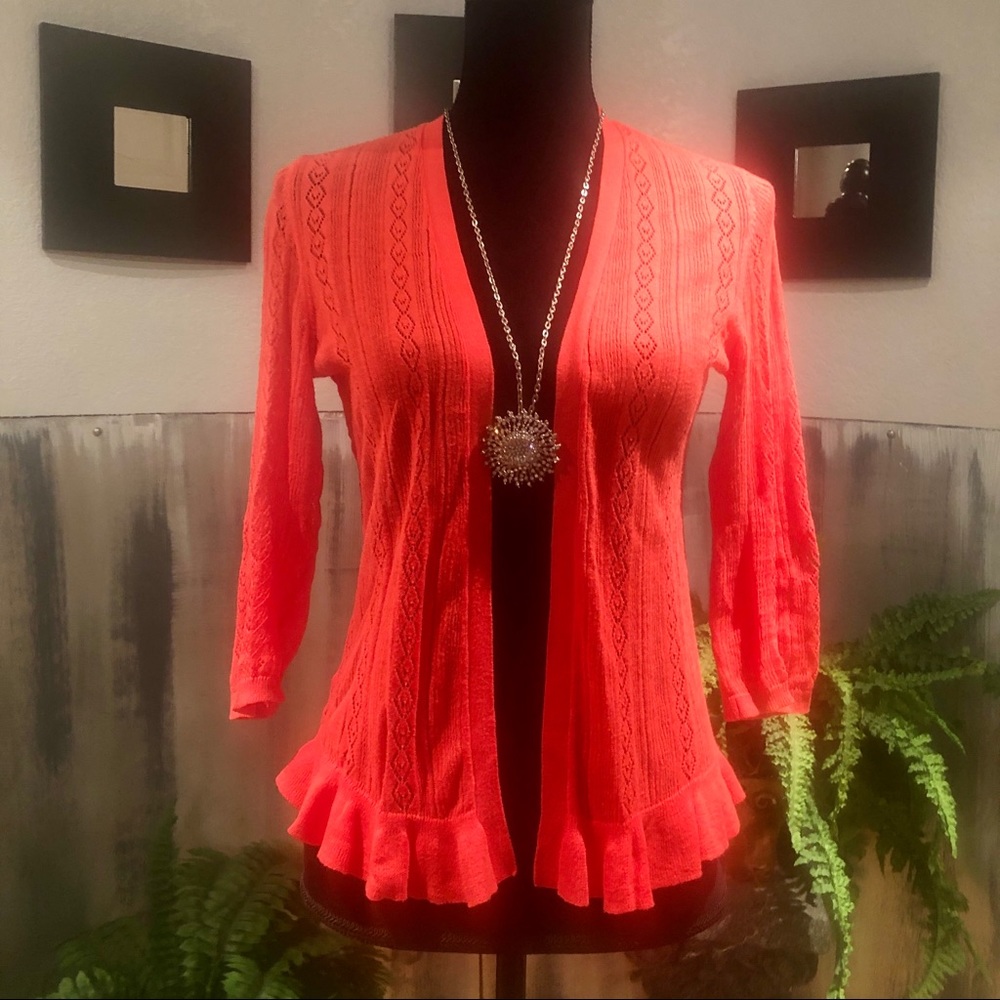 Bright Coral Light Weight Open Cardigan Sz S (B3)